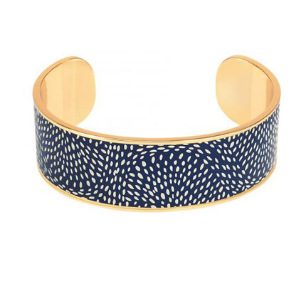 Bracelet Bangle Up BUP10-COS-BSO44 -  COSMOS Bleu Nuit Jonc ajustable laiton doré imprimé émaillé  Femme