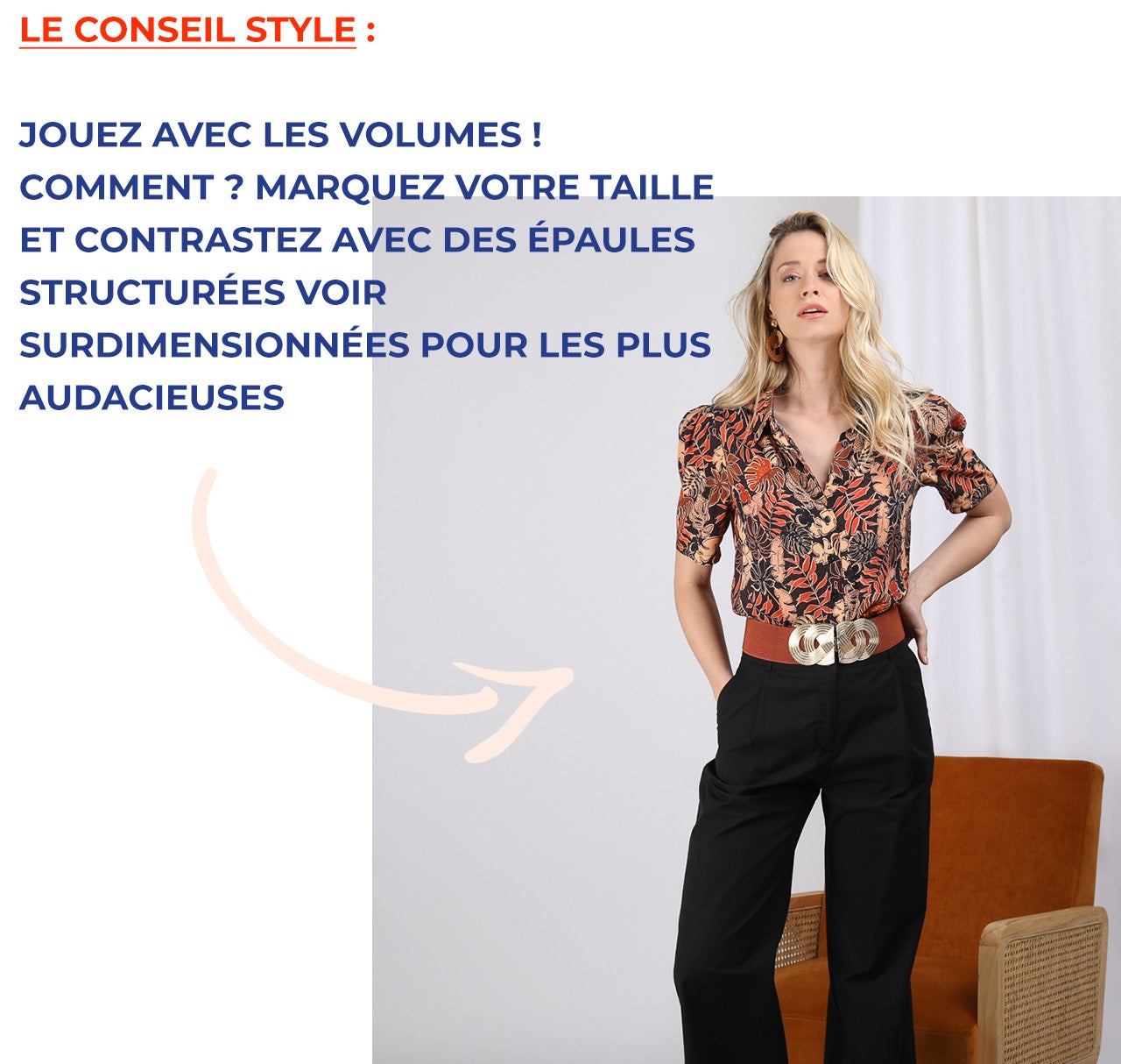 Chemise à volant boutonée devant imprimée palme Lana