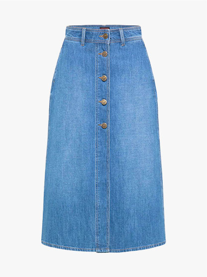 Jupe mi-longue bleu Button Through Long Skirt