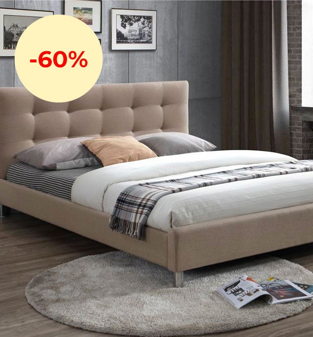Lit Beige En Tissu Avec Tête De Lit Capitonnée 160x200cm NALA