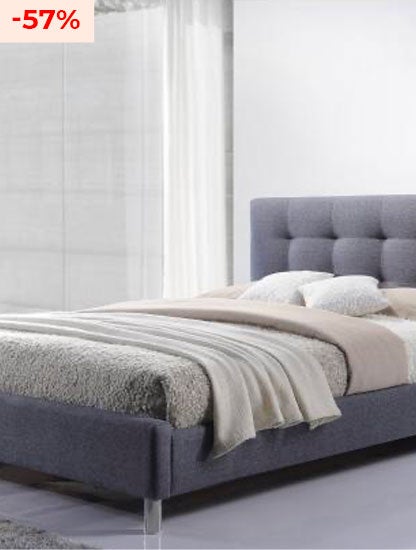 Lit Gris Tissu Avec Tête de Lit Capitonné 160x200cm NALA