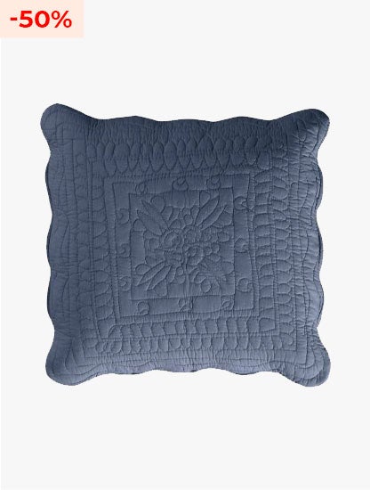 Housse de coussin boutis matelassé coton - bleu