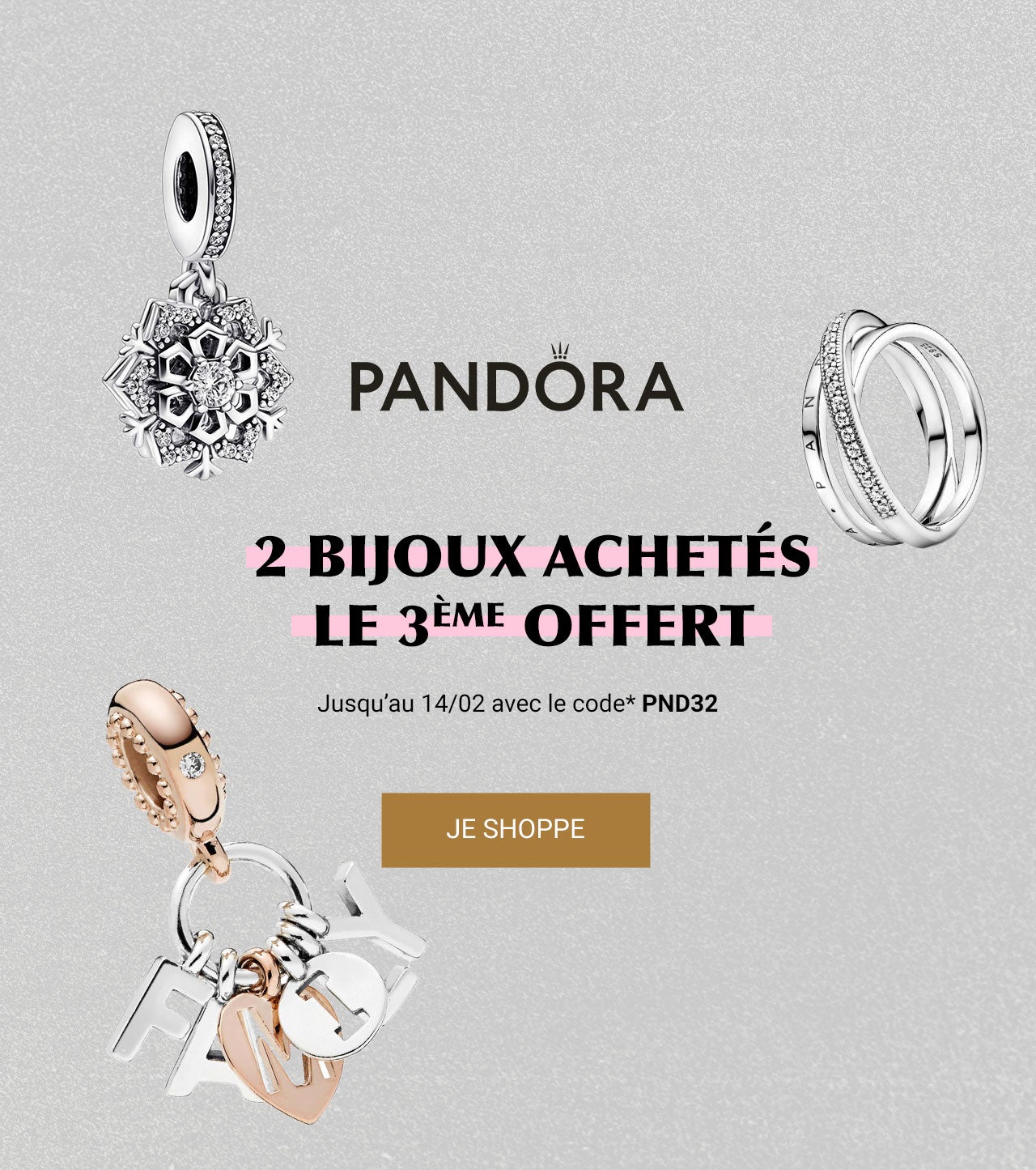 PANDORA : 2 articles achetés 1 article offert !