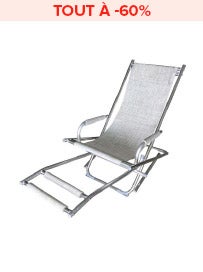 Chaise Longue Gris Chiné Avec Repose Pieds Aluminium