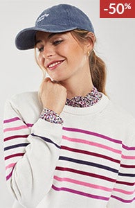 Pull rayé col rond - coton