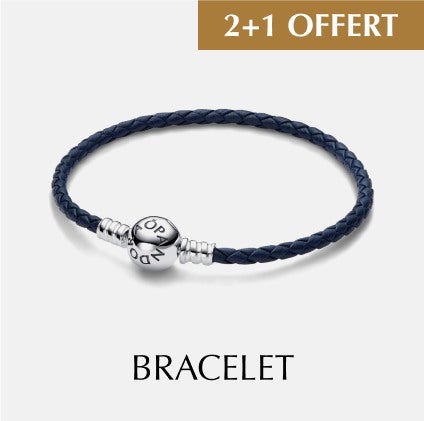 PANDORA  Bracelet en Cuir Tressé Bleu Fermoir Céleste Pandora Moments