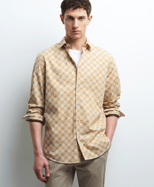 Chemise slim en popeline géométrique