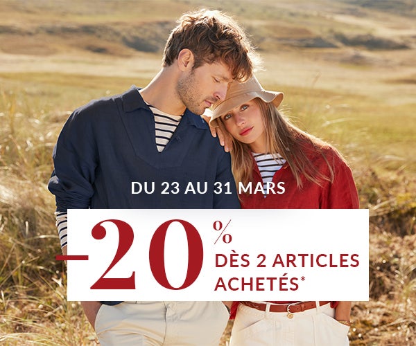 Du 23 au 31 mars, -20% dès 2 articles achetés*