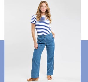 Jean droit taille élastique - coton