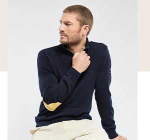 Pull col zippé avec coudières - coton