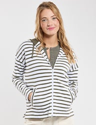 Sweat rayé à capuche - coton rustique
